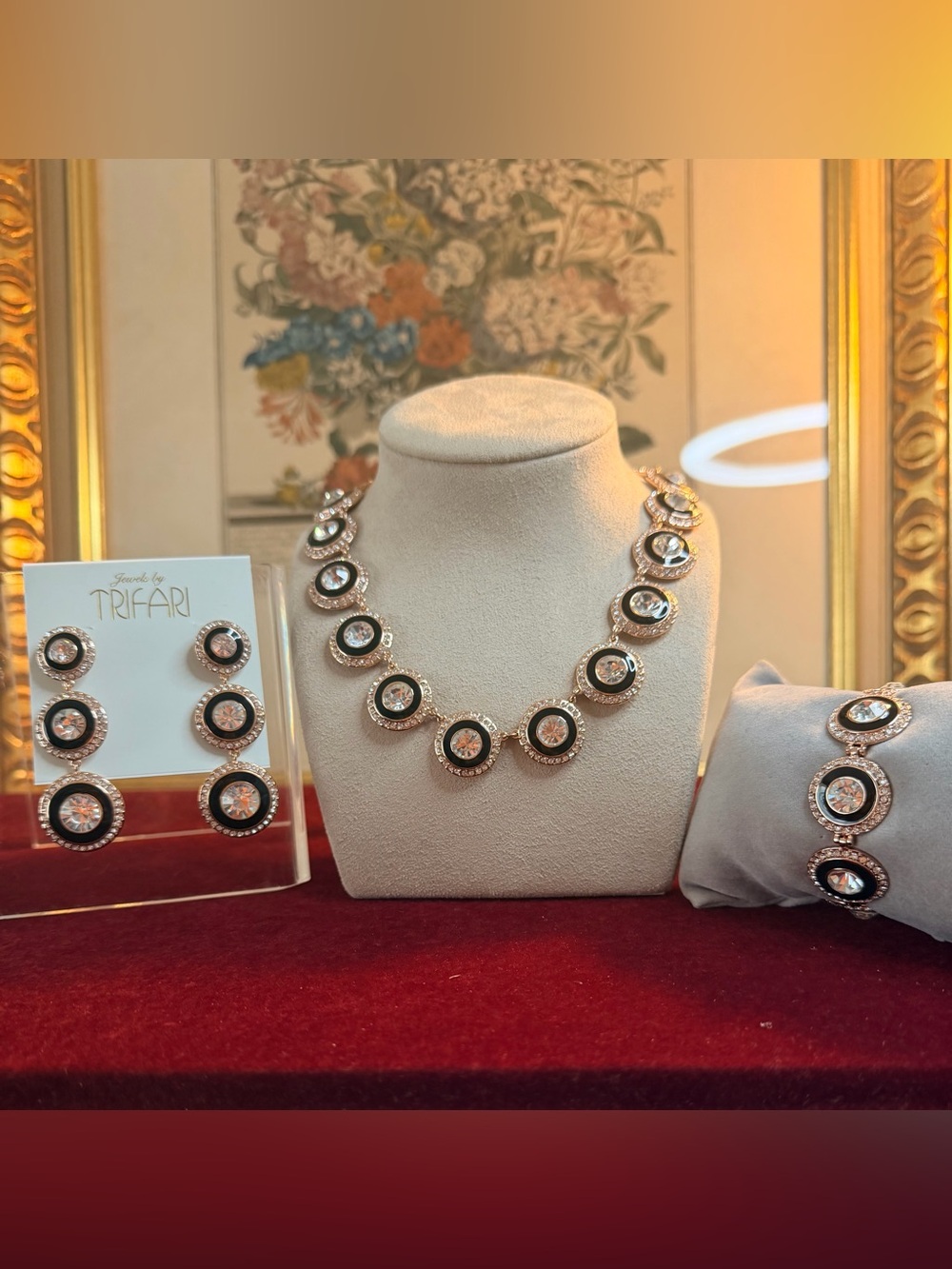 Jewels by Trifari Kaleidoscope Crystal Formal 3-pc. Set Rose Gold, Black Enamel
